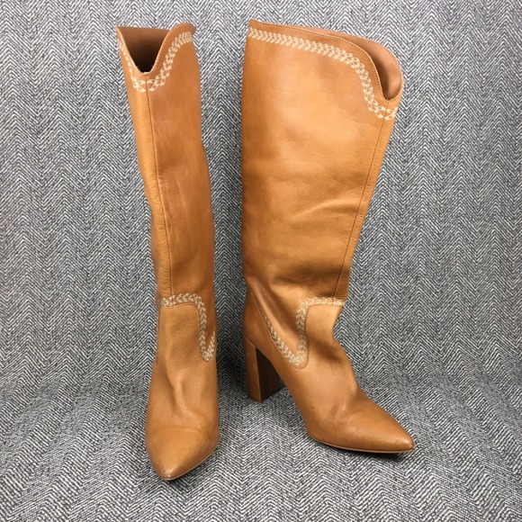 Anthropologie Shoes - Anthropologie Tan Leather Tall Block Heel Boots Made Spain Sz 41 (10/10.5 US)